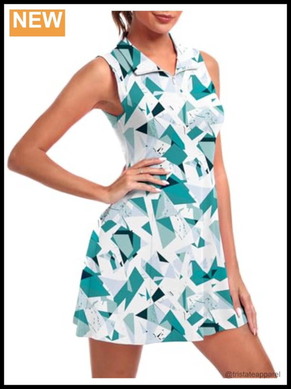 Women's Golf Tennis Dress Sleeveless A-Line V-Neck Zipper UPF 50+ Athletic